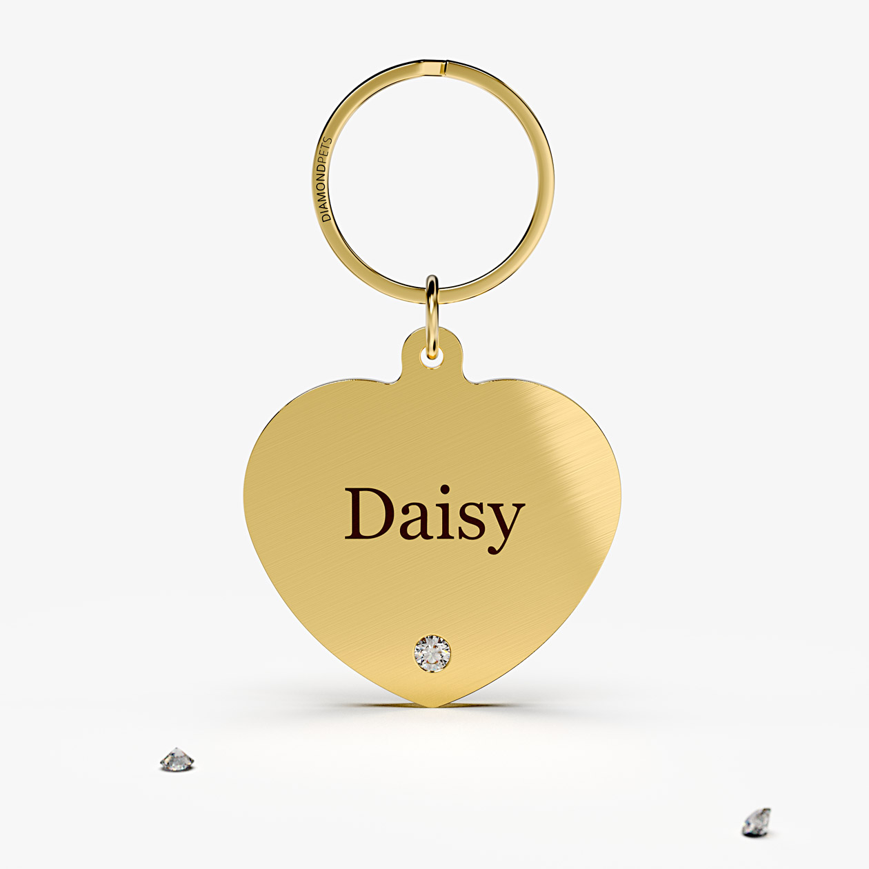 Loved Always Real Diamond Pet Name Tag Brass